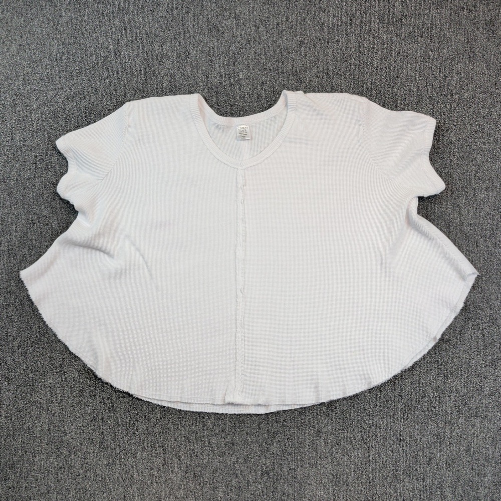 Cotton Lani Y2K Waffle Knit Thermal Top L/XL White Raw Hem Oversized Swing Tee — photo 2